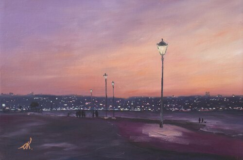 Haifa Bay Night View by Oleg Kamaev, Painting for Sale on Select