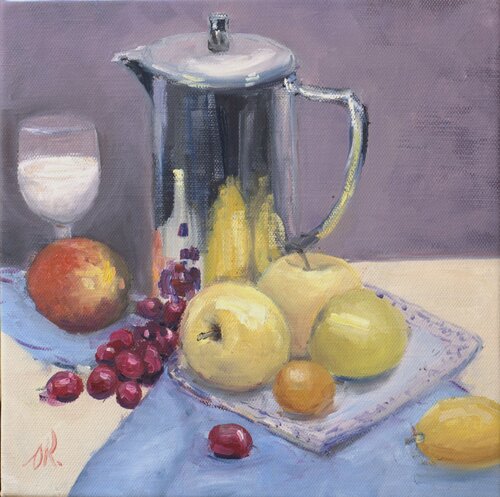 Still Life With Coffee Pot And Some Fruits by Oleg Kamaev, Painting for Sale on Select