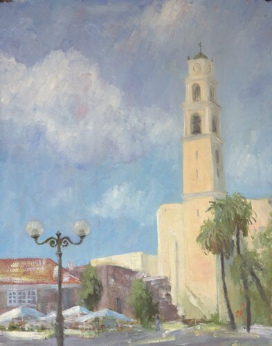 View to St. Peters Church in Yaffo by Oleg Kamaev, Painting for Sale on Select