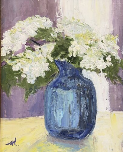 Hydrangeas in a blue vase by Oleg Kamaev, Painting for Sale on Select
