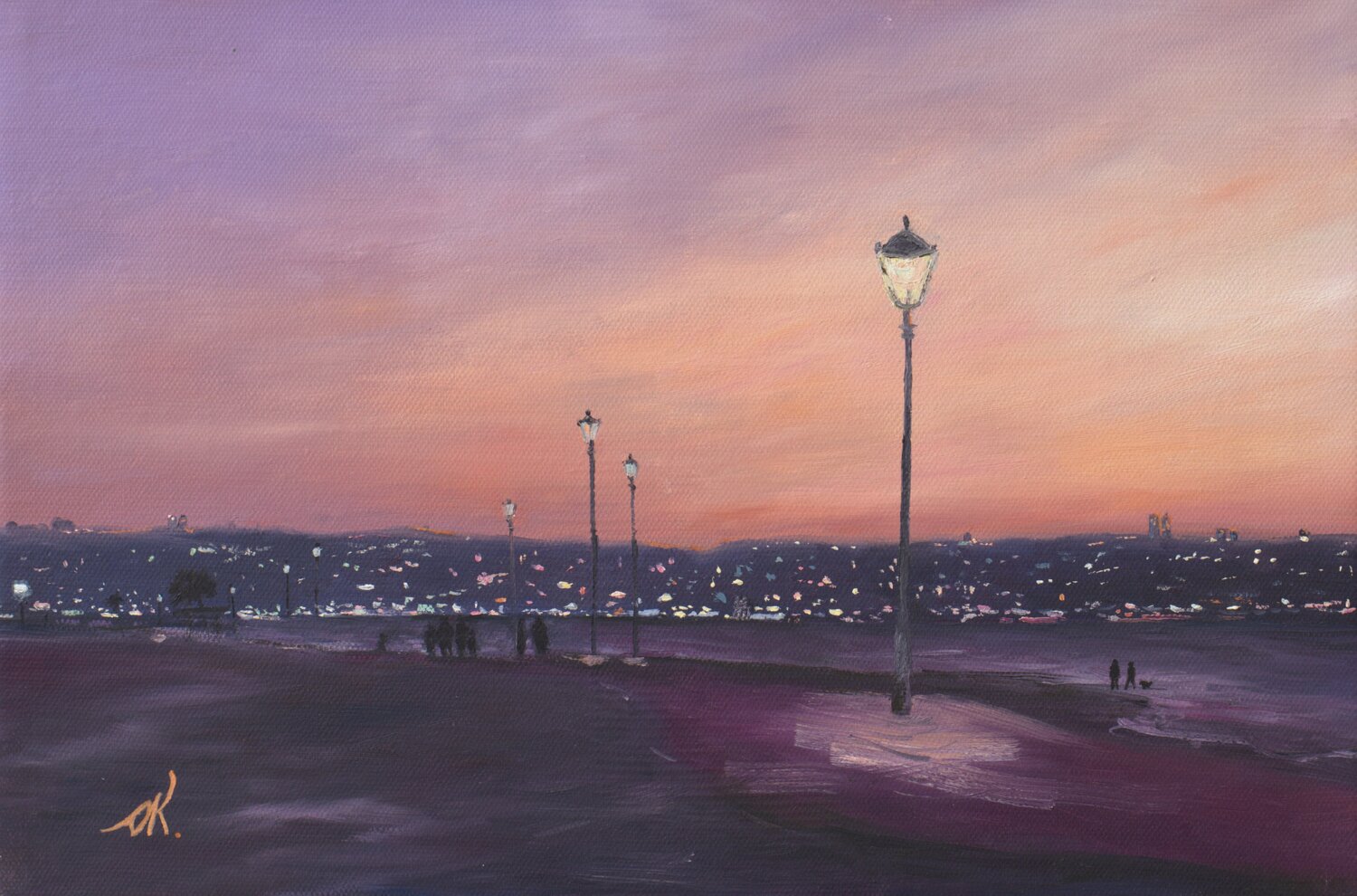 Haifa Bay Night View Oleg Kamaev Original painting for sale
