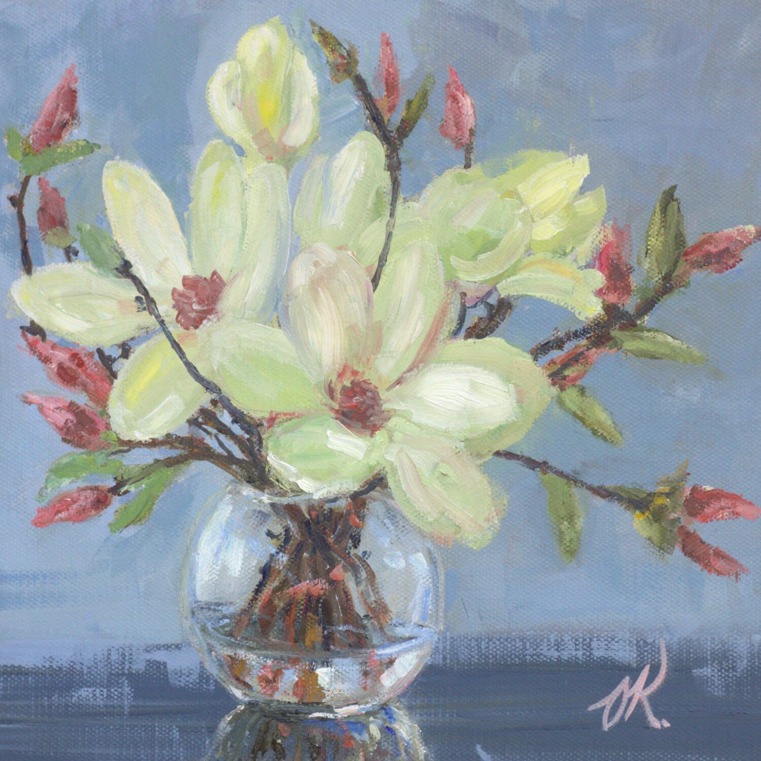 Magnolia In Spherical Vase Oleg Kamaev Original painting for sale
