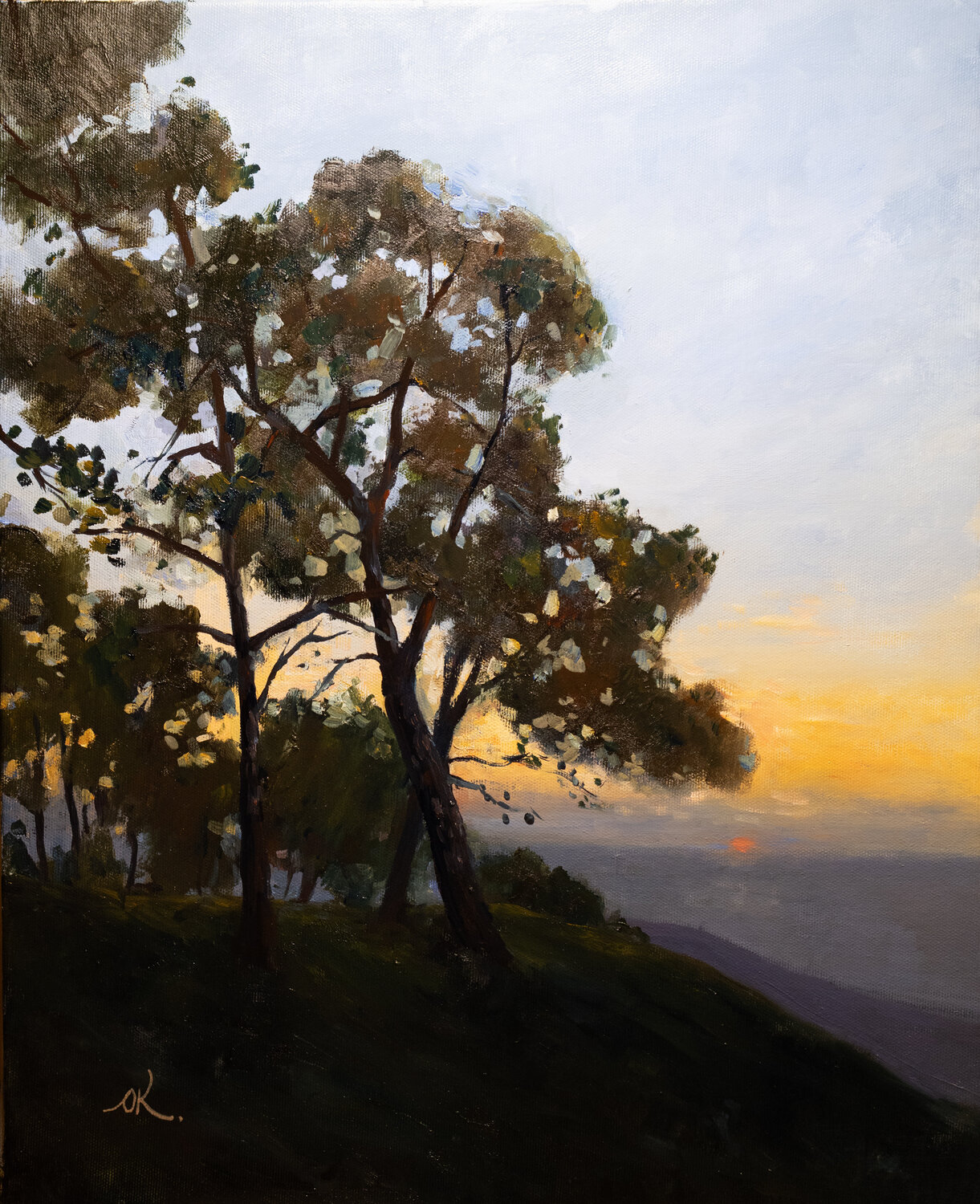 Sunset On Carmel Mountain Near Haifa Oleg Kamaev Original painting for sale