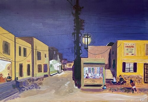 Bikaner high street at dusk by Michel TESTARD, Painting for Sale on Select