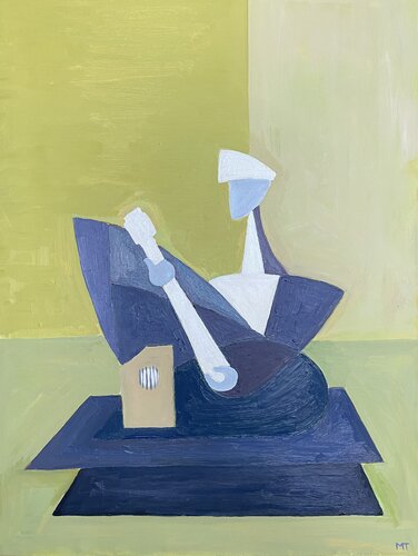 Sitarist in blue over green by Michel TESTARD, Painting for Sale on Select