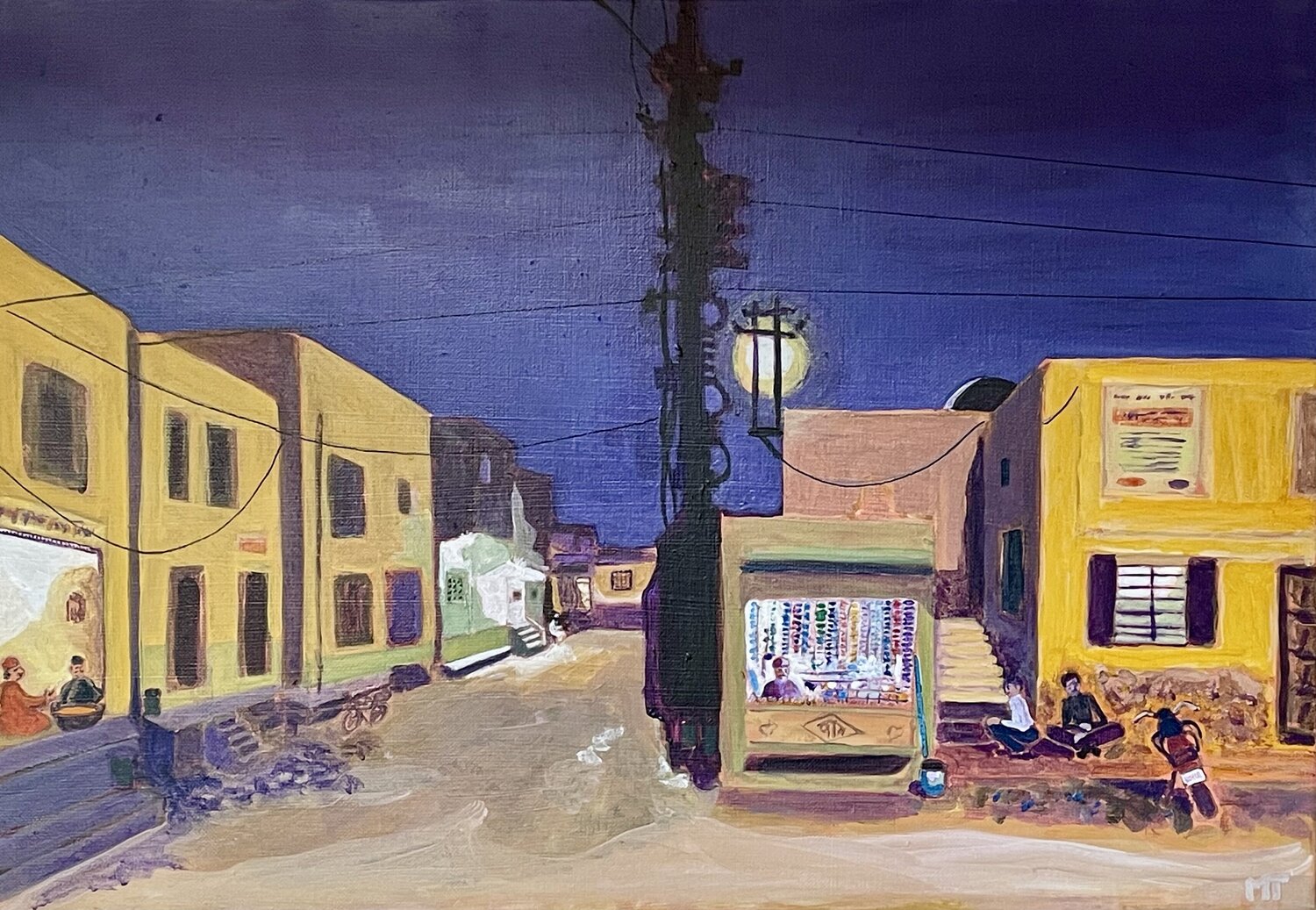 Bikaner high street at dusk Michel TESTARD Original painting for sale