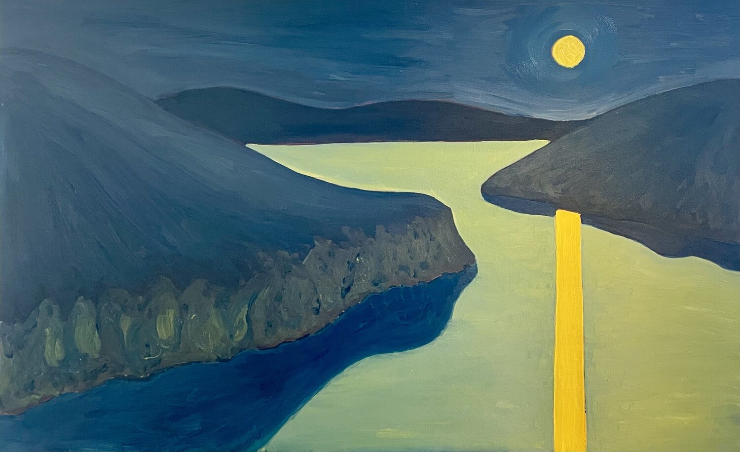 Hazy moon on a blue landscape Michel TESTARD Original painting for sale