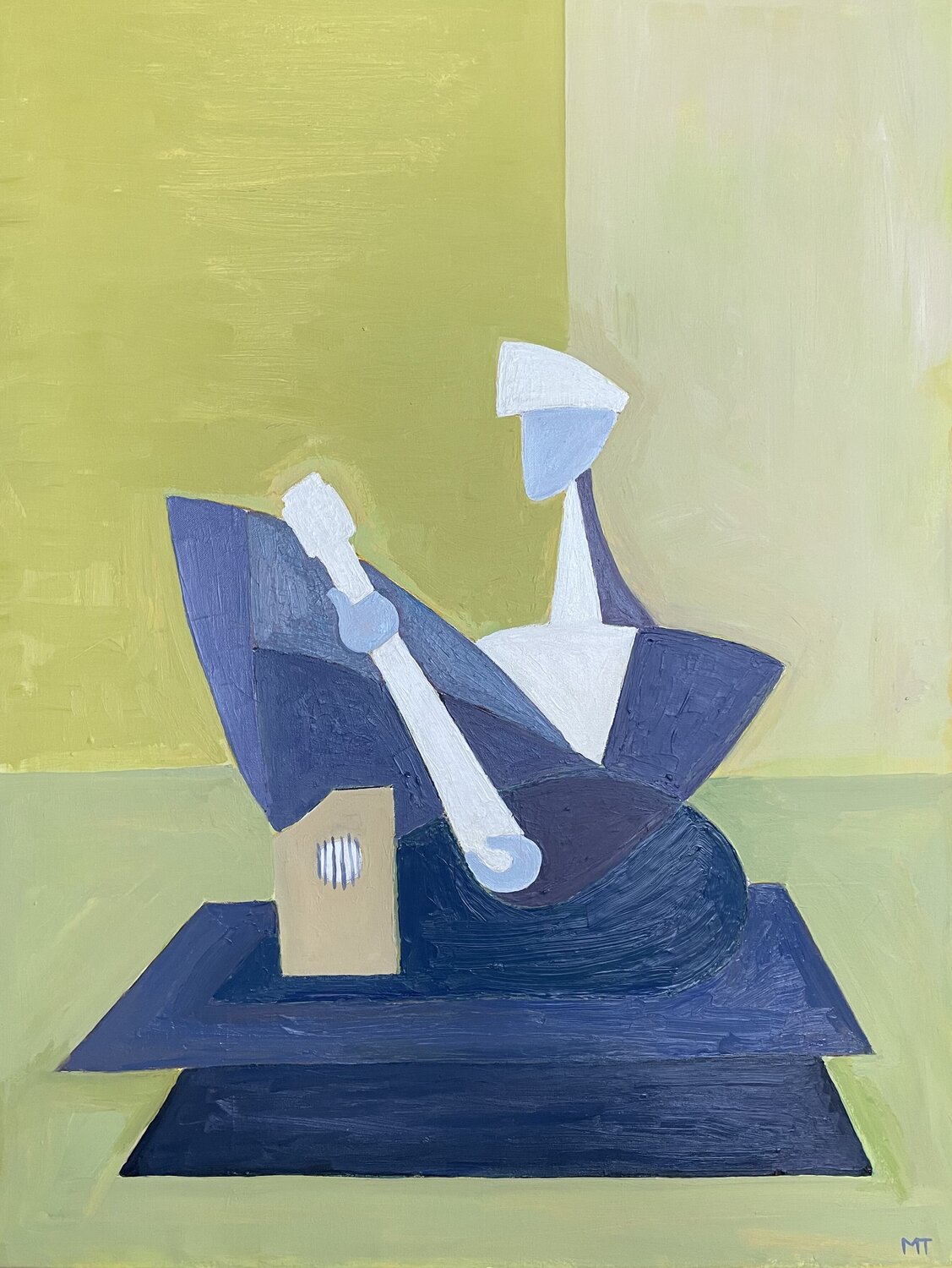 Sitarist in blue over green Michel TESTARD Original painting for sale