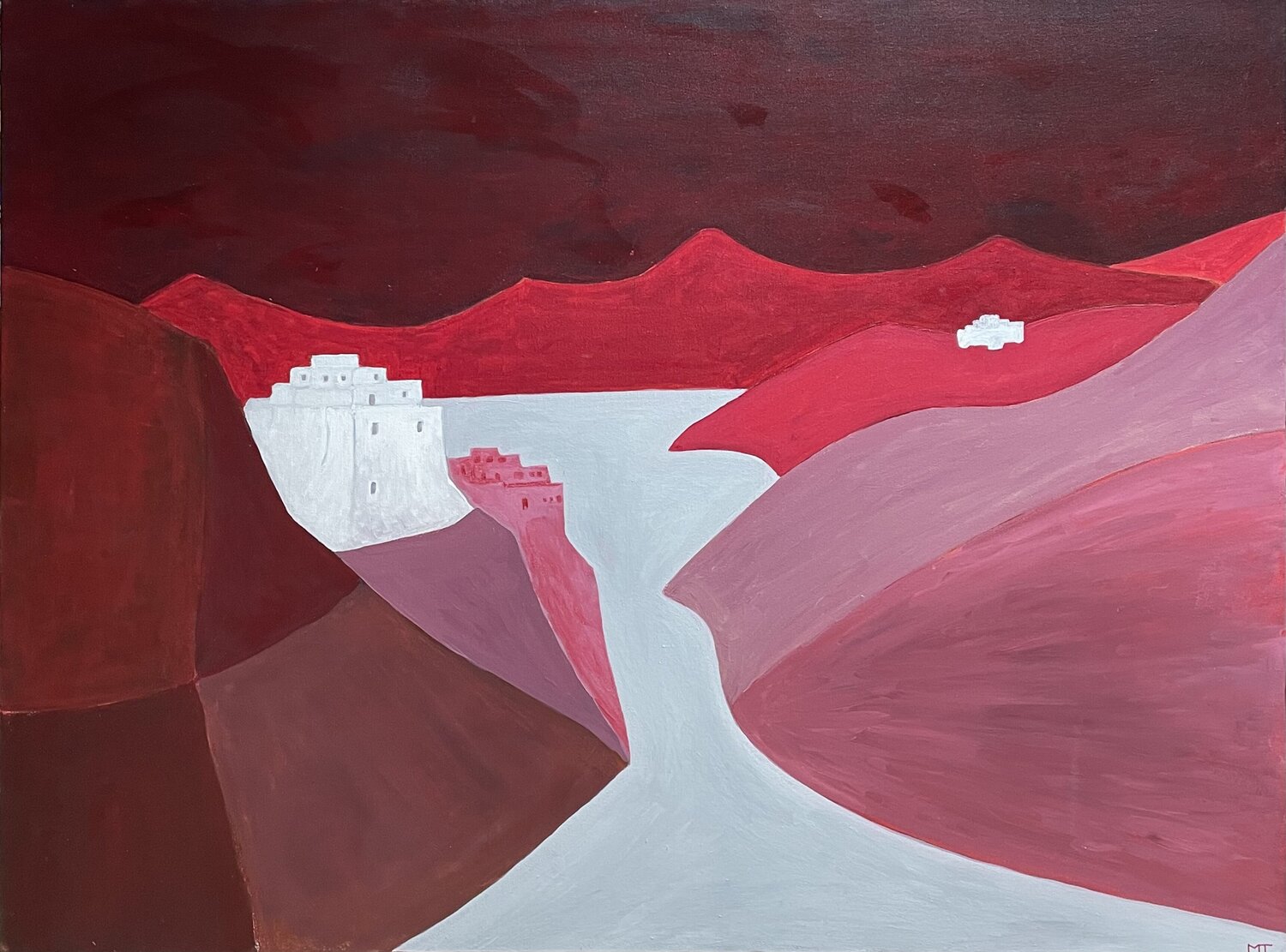 Ladakh Gompa over a red landscape Michel TESTARD Original painting for sale