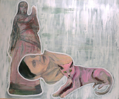 Mary, Anne and the Cat (Three) by Irene Schüller, Painting for Sale on Select