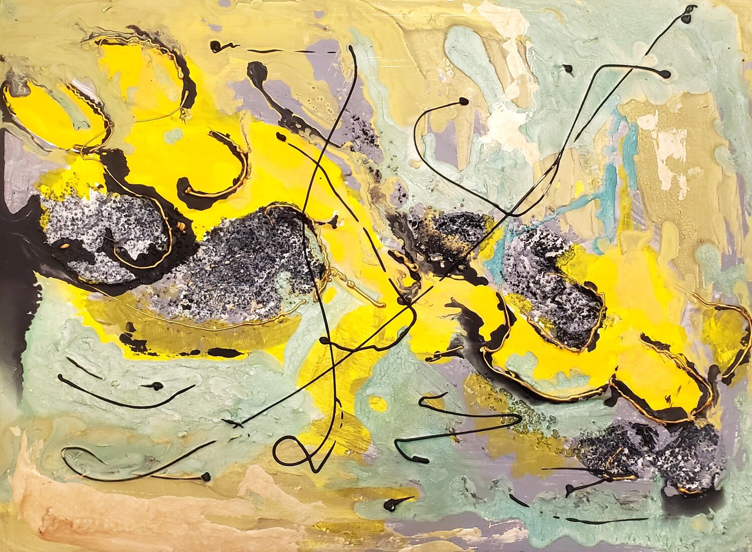YELLOW  FLOW Maggie Romanovici Original painting for sale