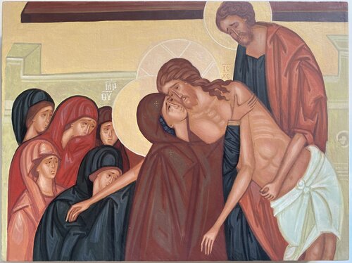La Descente de croix (fragment, d'après une icône de Novgorod du XVIe siècle) by Maria Magdalena Lazar, Painting for Sale on Select