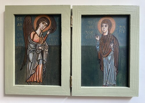 Diptyque : L’Annonciation (d’après une miniature arménienne, XIVe siècle) by Maria Magdalena Lazar, Painting for Sale on Select