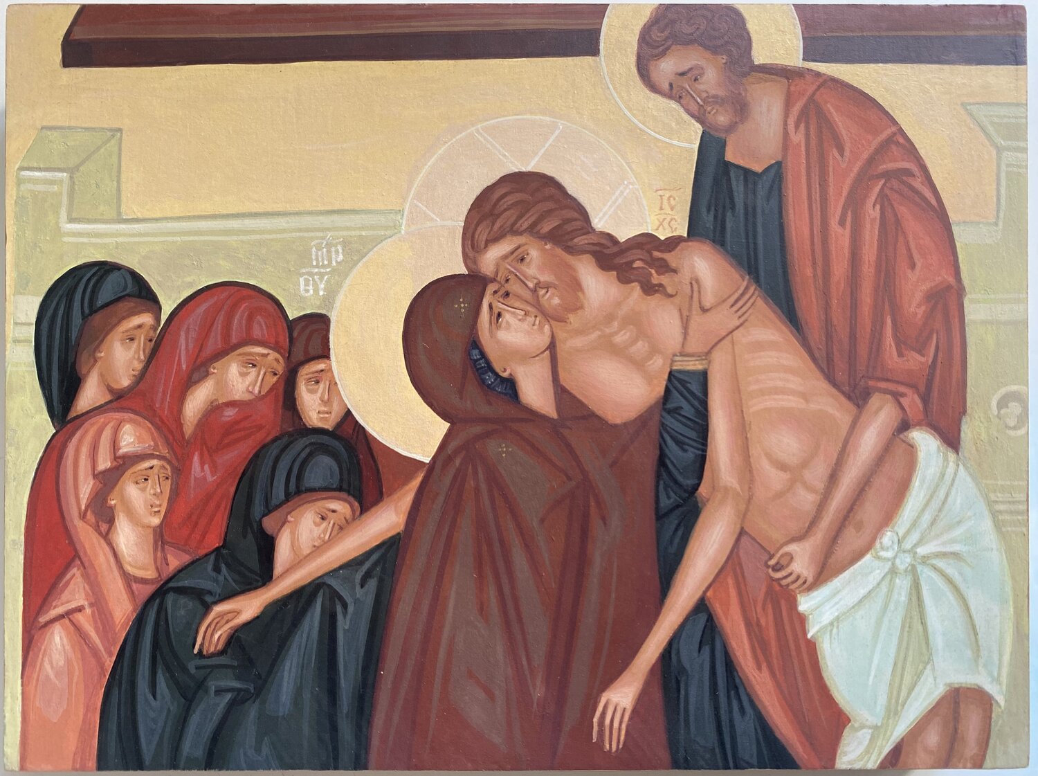 La Descente de croix (fragment, d'après une icône de Novgorod du XVIe siècle) Maria Magdalena Lazar Original painting for sale