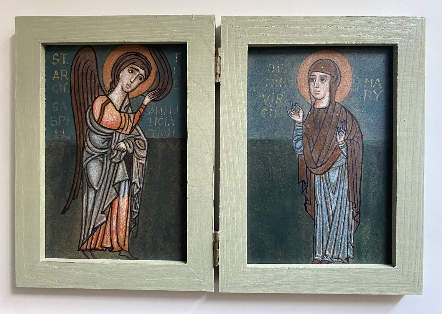 Diptyque : L’Annonciation (d’après une miniature arménienne, XIVe siècle) Maria Magdalena Lazar Original painting for sale