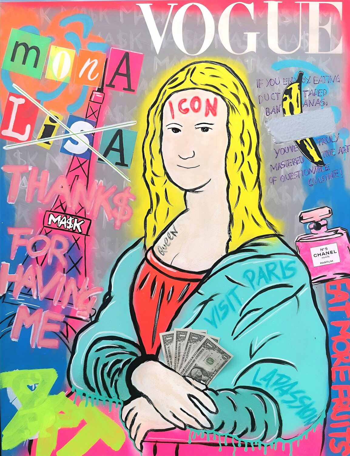 Mona goes blond | Popart Ma$k V. Original painting for sale