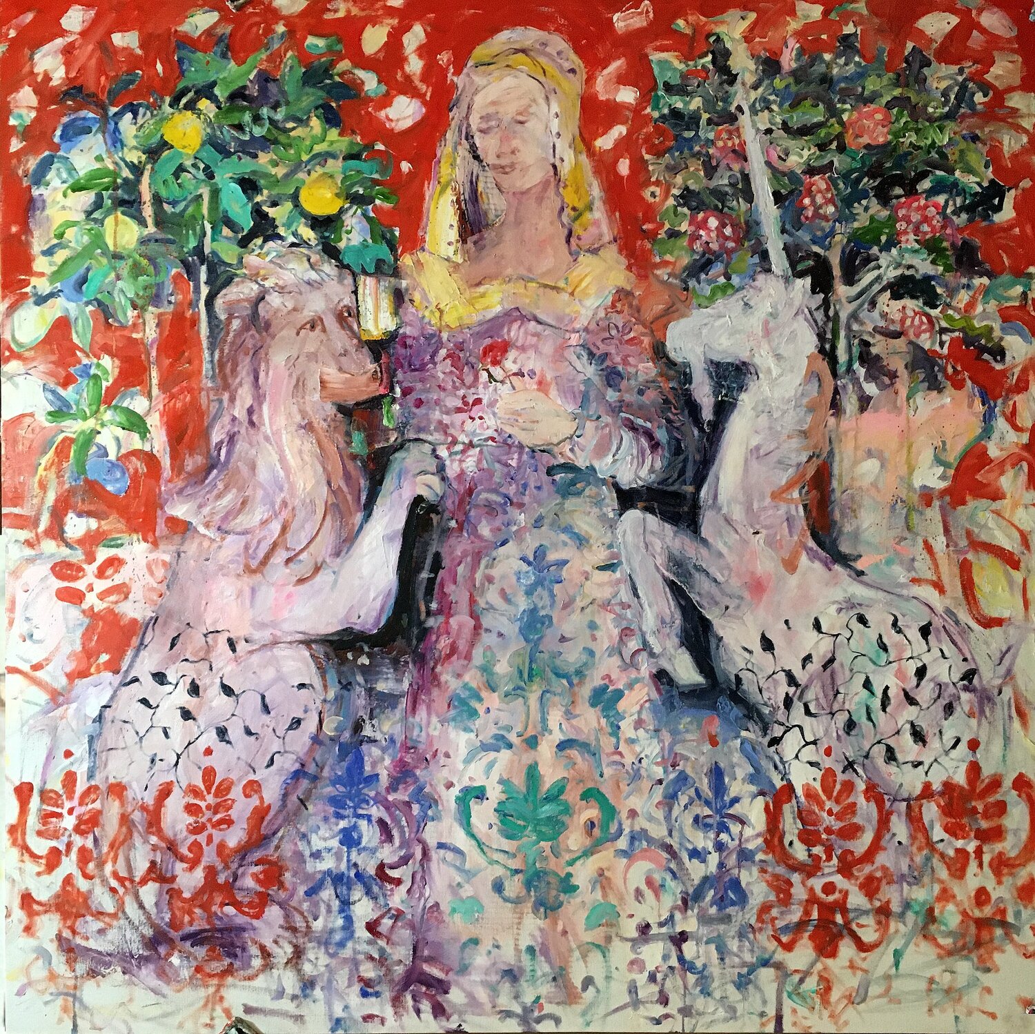 The Lady and the Unicorn (Smell) Stephen Linsteadt Original painting for sale