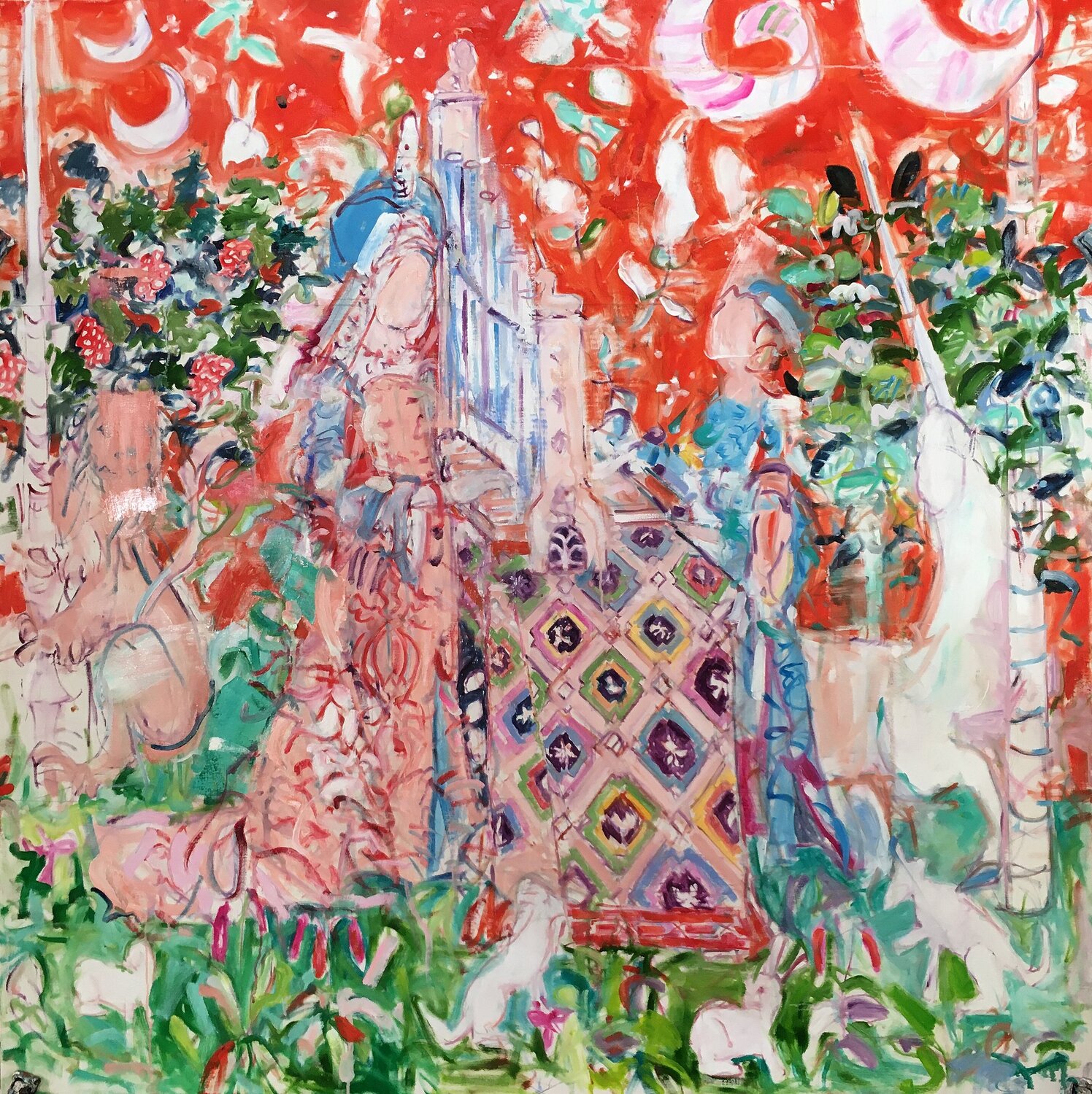 The Lady and the Unicorn (Hearing) Stephen Linsteadt Original painting for sale