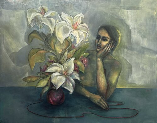 Conversation with lilies by Yuliia Poraiko, Painting for Sale on Select