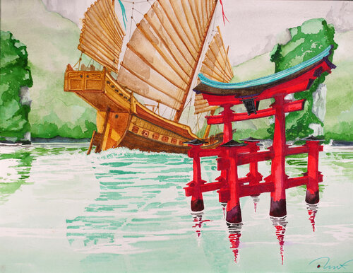 A l'est de Haïphong by Dominique Favreul, Painting for Sale on Select