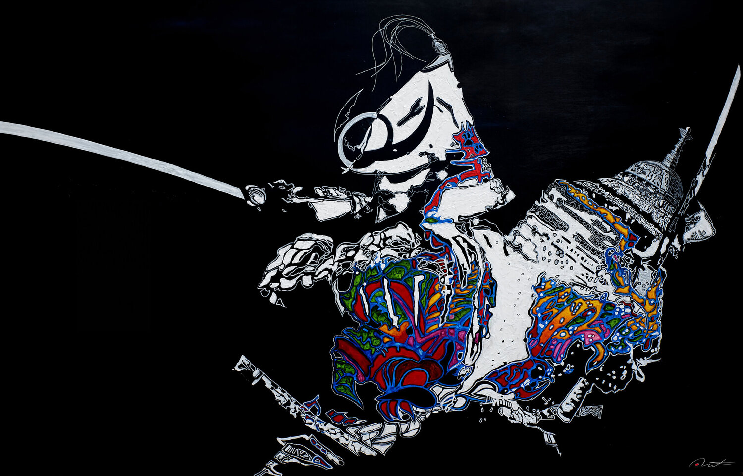 Samouraïs-Clan Avayama Dominique Favreul Original painting for sale