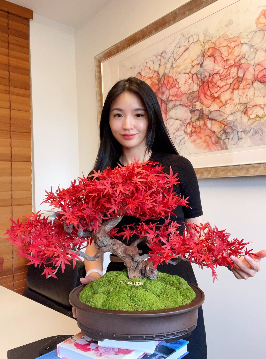 VICKY YAO Fine Bonsai - 2025 Latest Artwork: Realistic Bonsai Art Featuring Red Maple Leaves 58 x 42cmH VICKY YAO Sculpture for sale