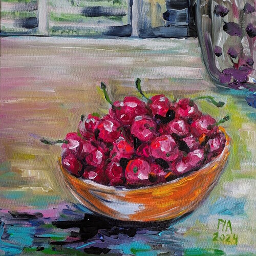 Bowl of Cherries by Pia Grambart, Painting for Sale on Select