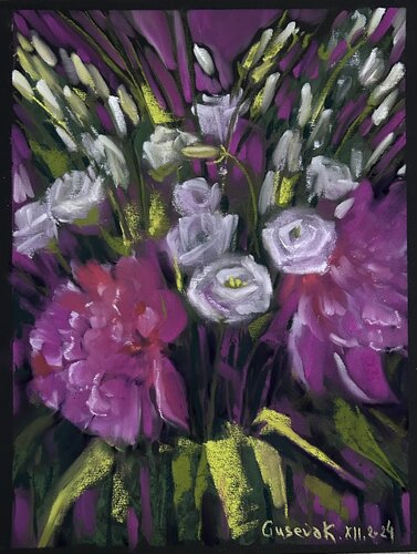 peonies in a bouquet by Kateryna Husieva, Drawing for Sale on Select