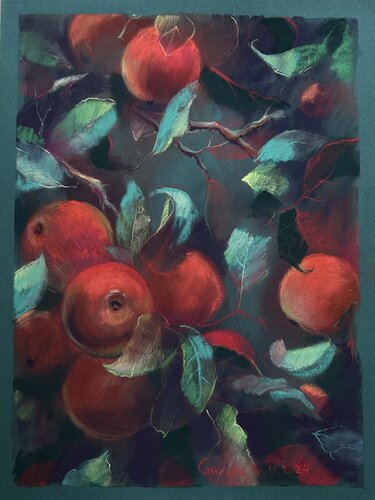 Apples in red by Kateryna Husieva, Drawing for Sale on Select