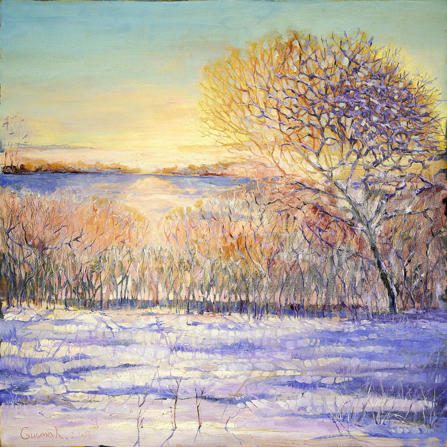 Winter sun Kateryna Husieva Original painting for sale