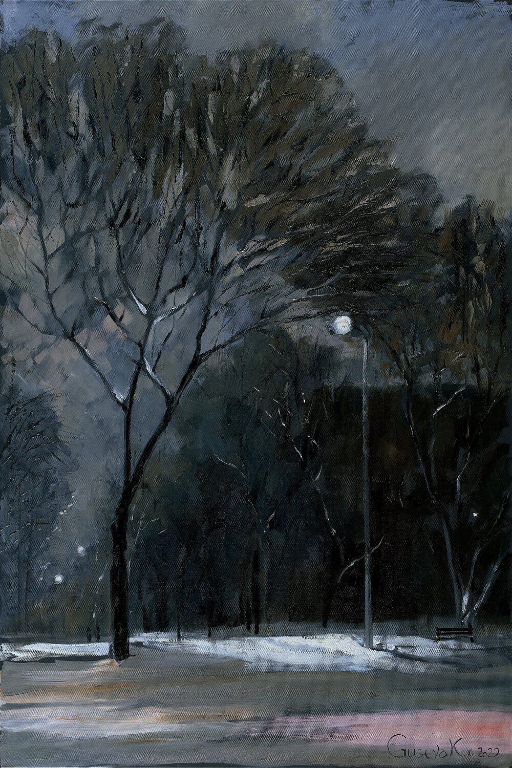 night in the yard Kateryna Husieva Original painting for sale