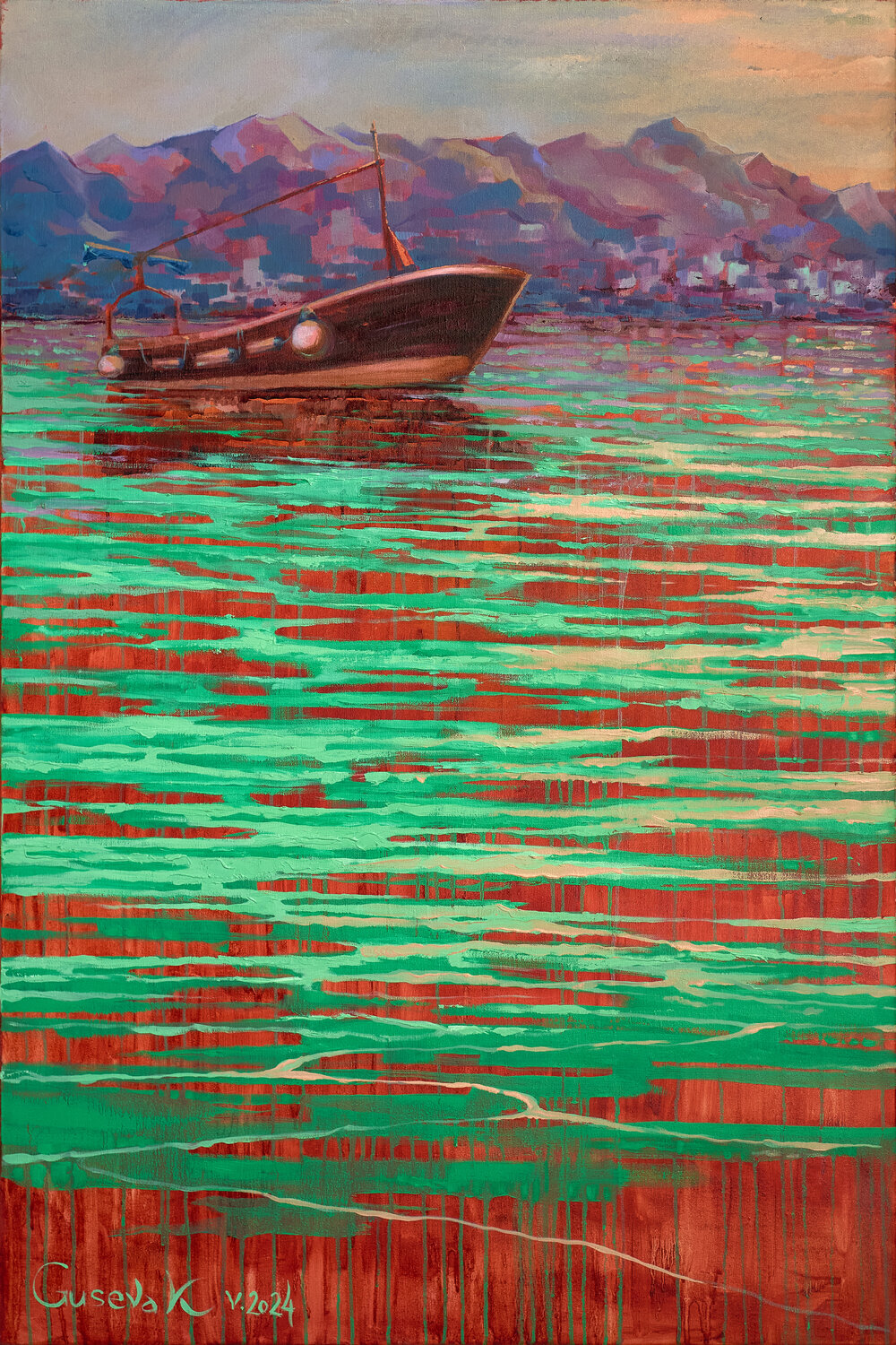 Sunset at sea Kateryna Husieva Original painting for sale