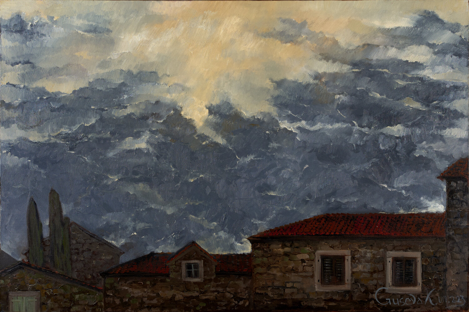 Roofs of Budva Kateryna Husieva Original painting for sale