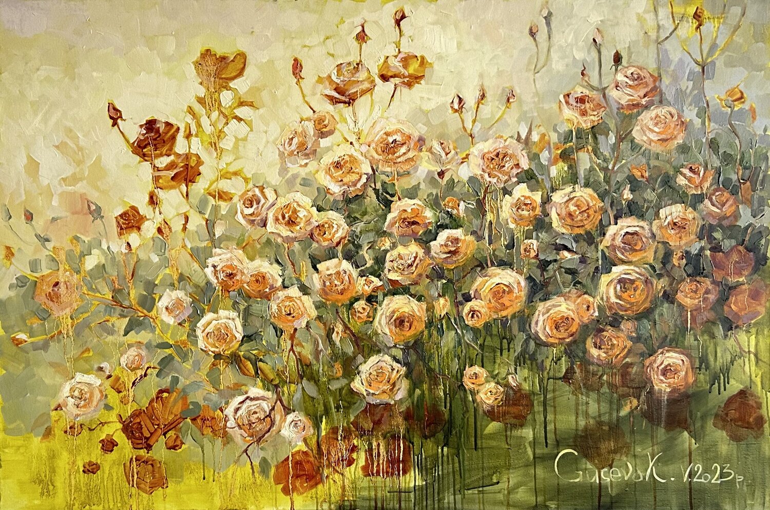 Rose bush Kateryna Husieva Original painting for sale