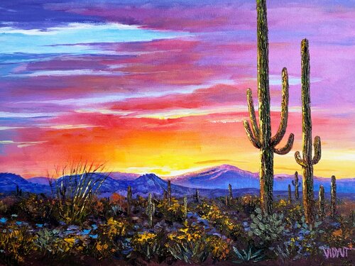 Dawn in Saguaro Land by vidyut Singhal, Painting for Sale on Select