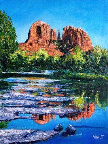 Winter Reflection at Cathedral Rock by vidyut Singhal, Painting for Sale on Select