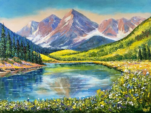 Mountain Valley Spring by vidyut Singhal, Painting for Sale on Select