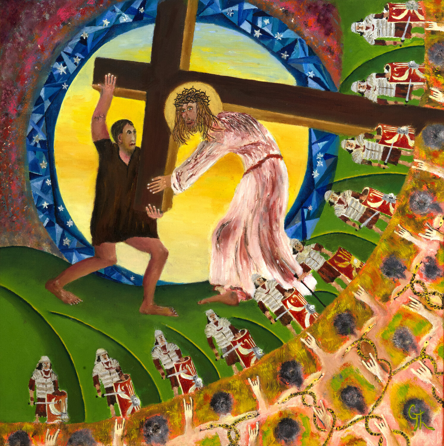 Cinquième station : Simon de Cyrène aide Jésus à porter sa croix Gérard Thoris Original painting for sale