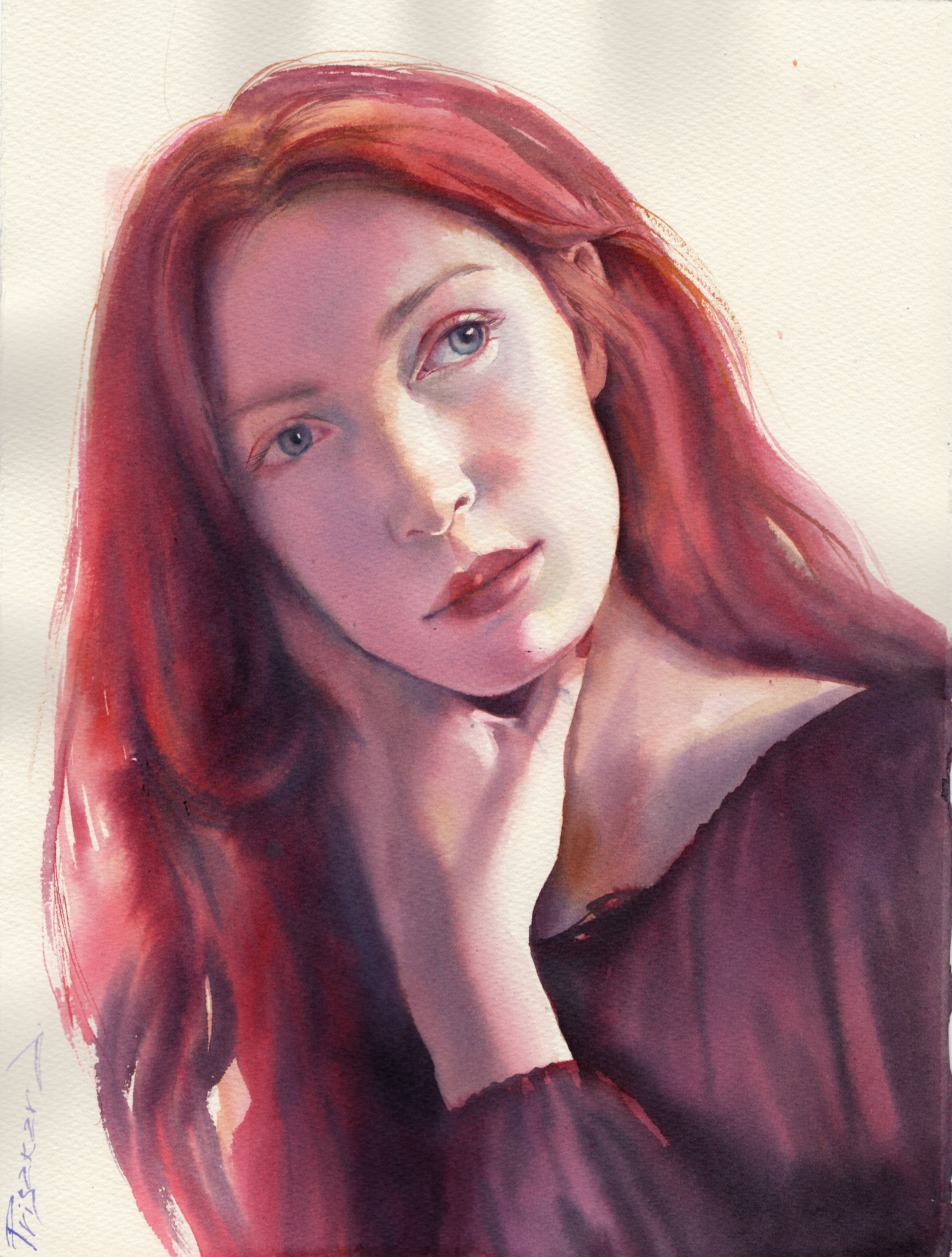 A Glance Through Silence. Watercolor portrait.