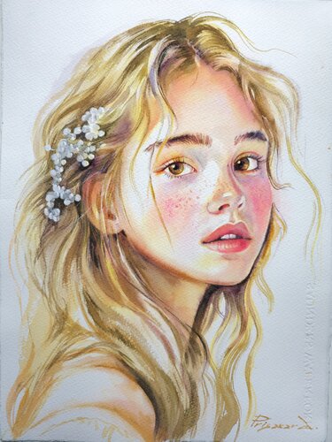 Girl in watercolor painting. by Alla Prisacar, Painting for Sale on Select