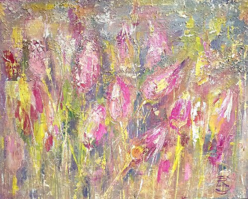 Spring tulip mood . Acrylic painting. by Alla Prisacar, Painting for Sale on Select