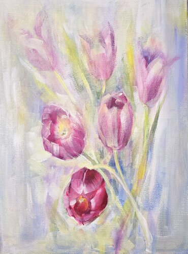 Tender spring tulips. Acrylic painting by Alla Prisacar, Painting for Sale on Select