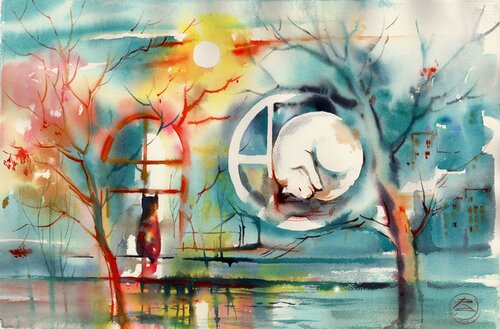 The Mysterious Life of Cats by Alla Prisacar, Painting for Sale on Select