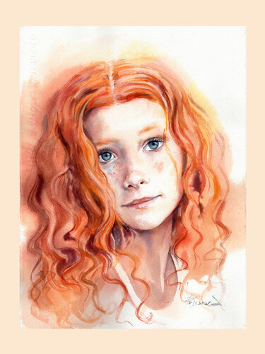 Tender girl .Watercolor portrait. by Alla Prisacar, Painting for Sale on Select