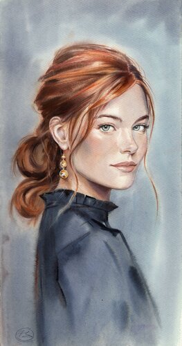 Golden Accent. Watercolor portrait. von Alla Prisacar, Malerei kaufen auf Select