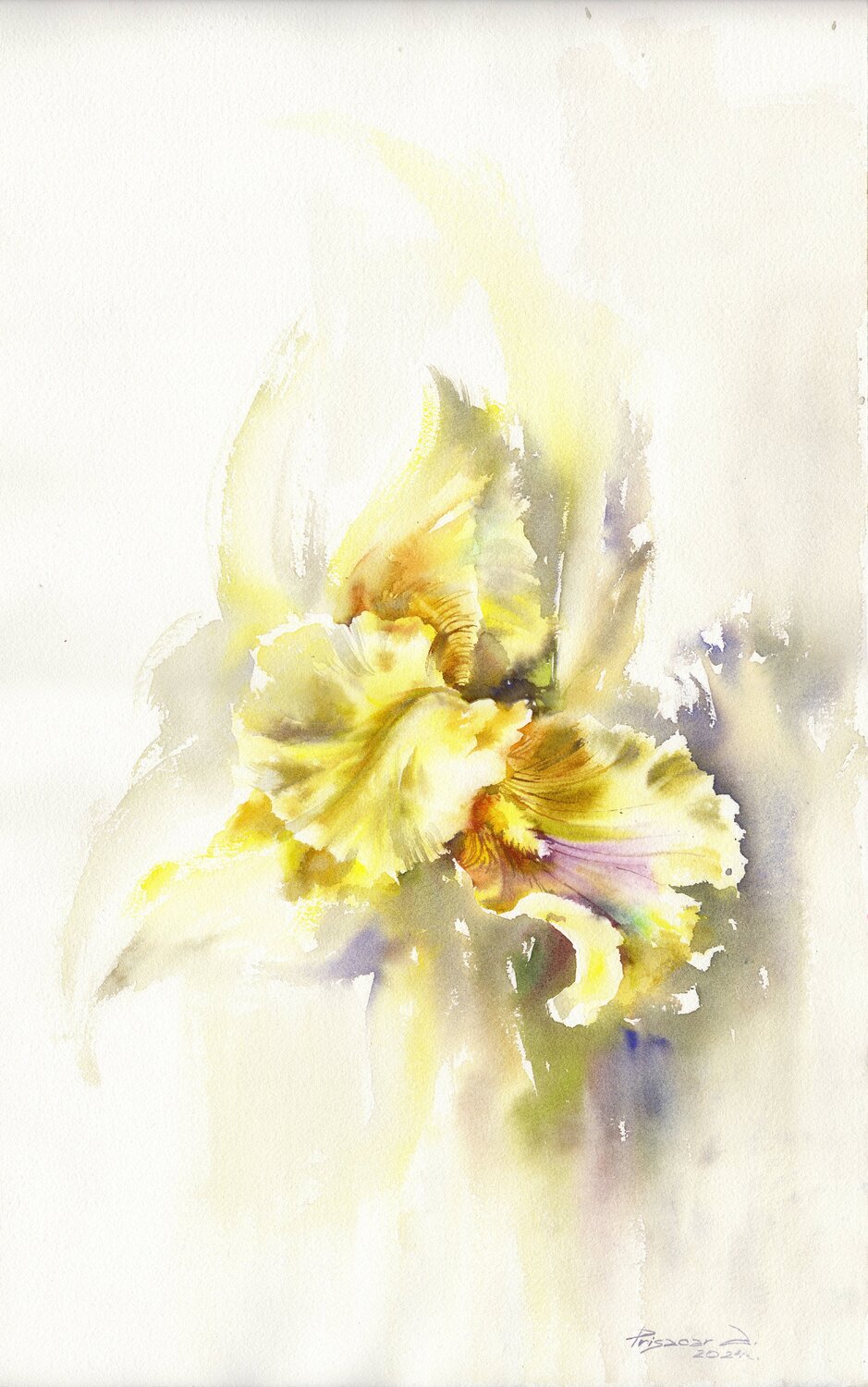 Incredible yellow iris Alla Prisacar Original painting for sale