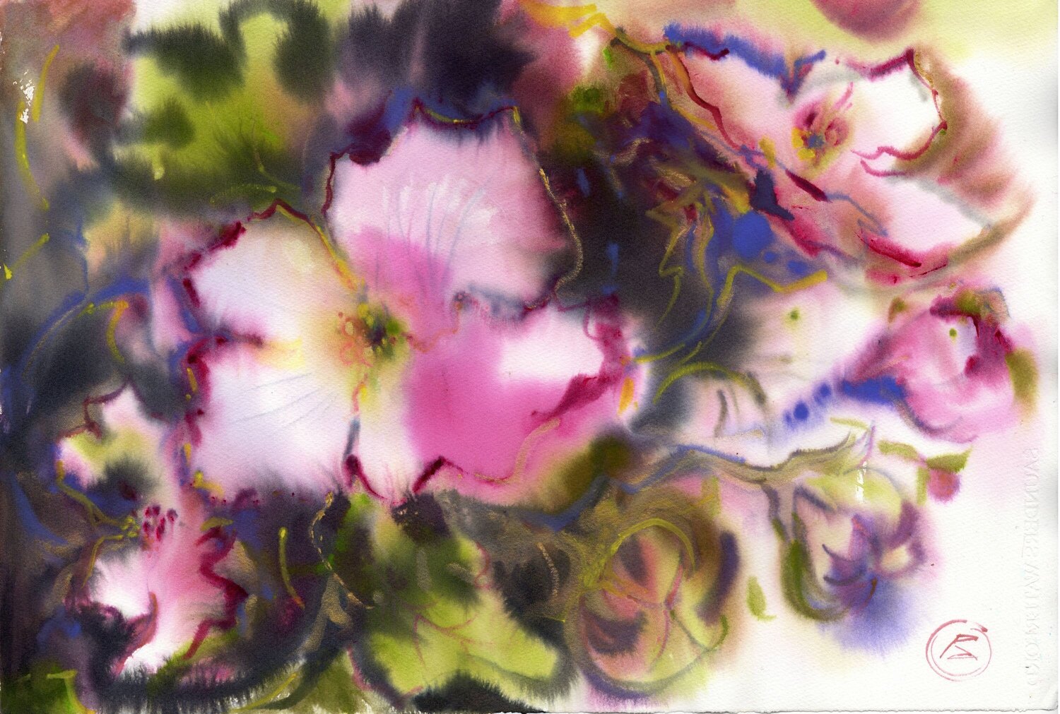 The charm оf viola. Watercolor painting. Alla Prisacar Original painting for sale