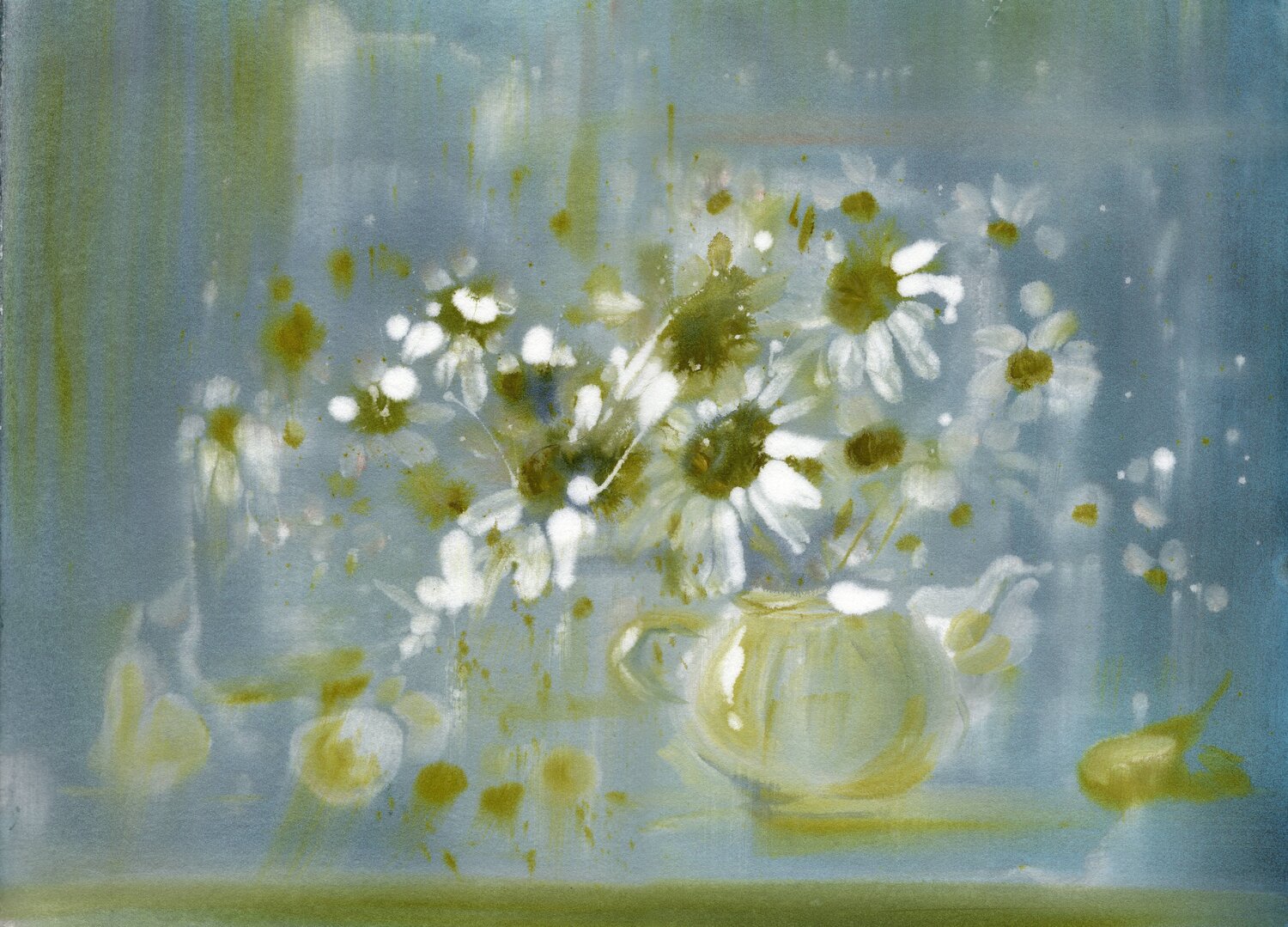 Fantasy with white flowers and fruits. Alla Prisacar Original painting for sale