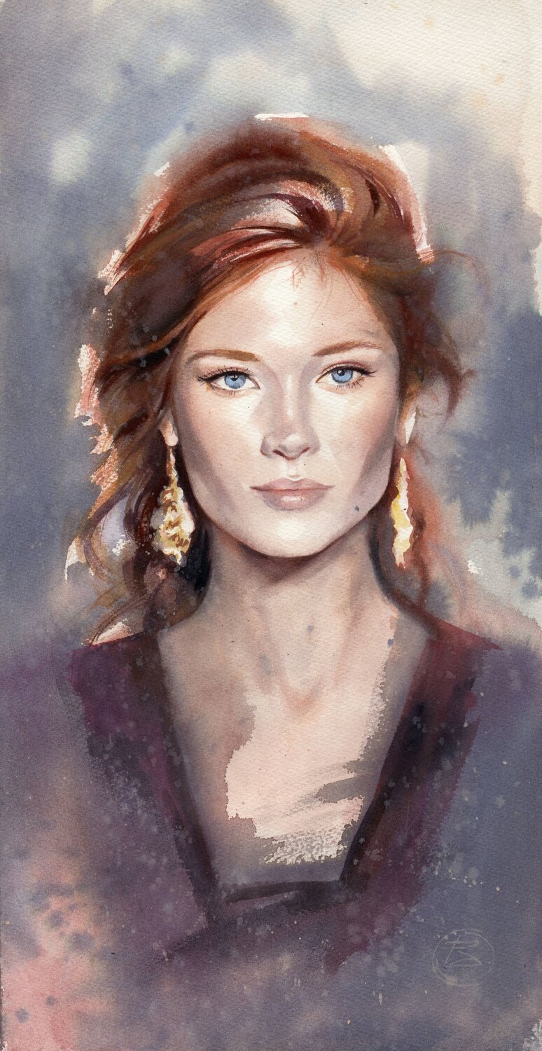 Royal Glance . Watercolor portrait Alla Prisacar Originalgemälde zu verkaufen