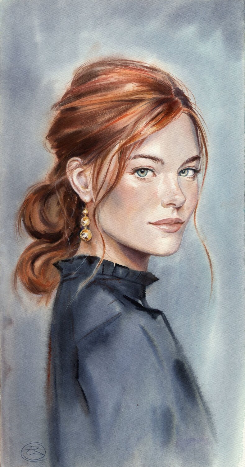 Golden Accent. Watercolor portrait. Alla Prisacar Originalgemälde zu verkaufen